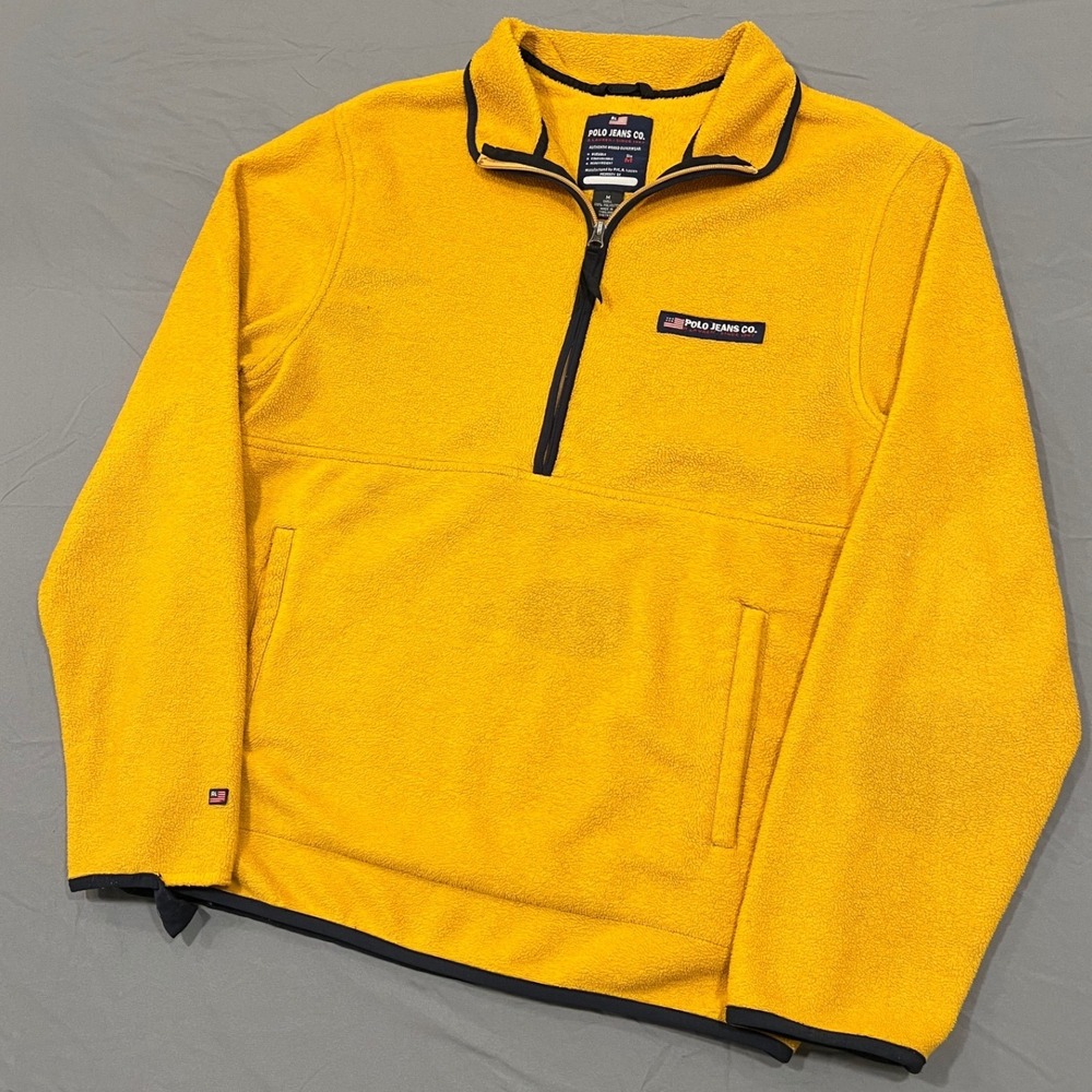 Polo Jeans Co Ralph Lauren Yellow Heavyweight Fleece Quarter Zip Pullover Mens M